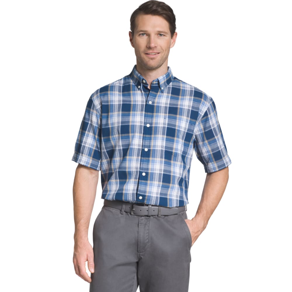 Arrow Men's Seersucker Large Plaid Woven Short-Sleeve Shirt - Blue, M