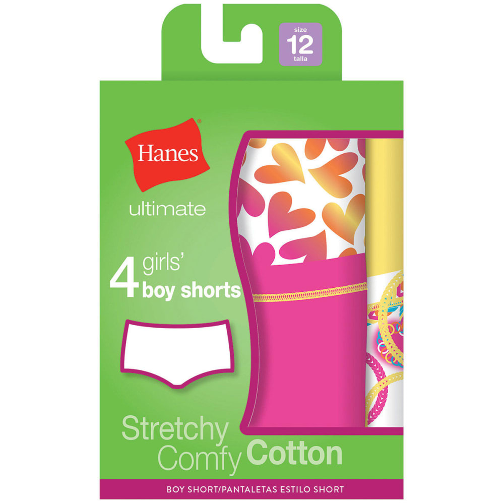 Hanes Girl's Cotton Stretch Boyshorts 4-Pack - Various Patterns, 8