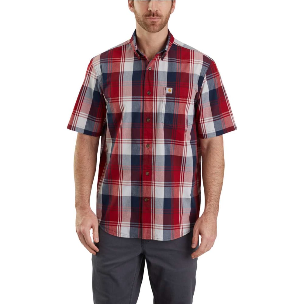 Carhartt Men's Essential Plaid Button Down Short-Sleeve Shirt - Red, XL