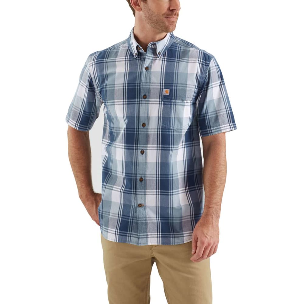 Carhartt Men's Essential Plaid Button Down Short-Sleeve Shirt - Blue, XL