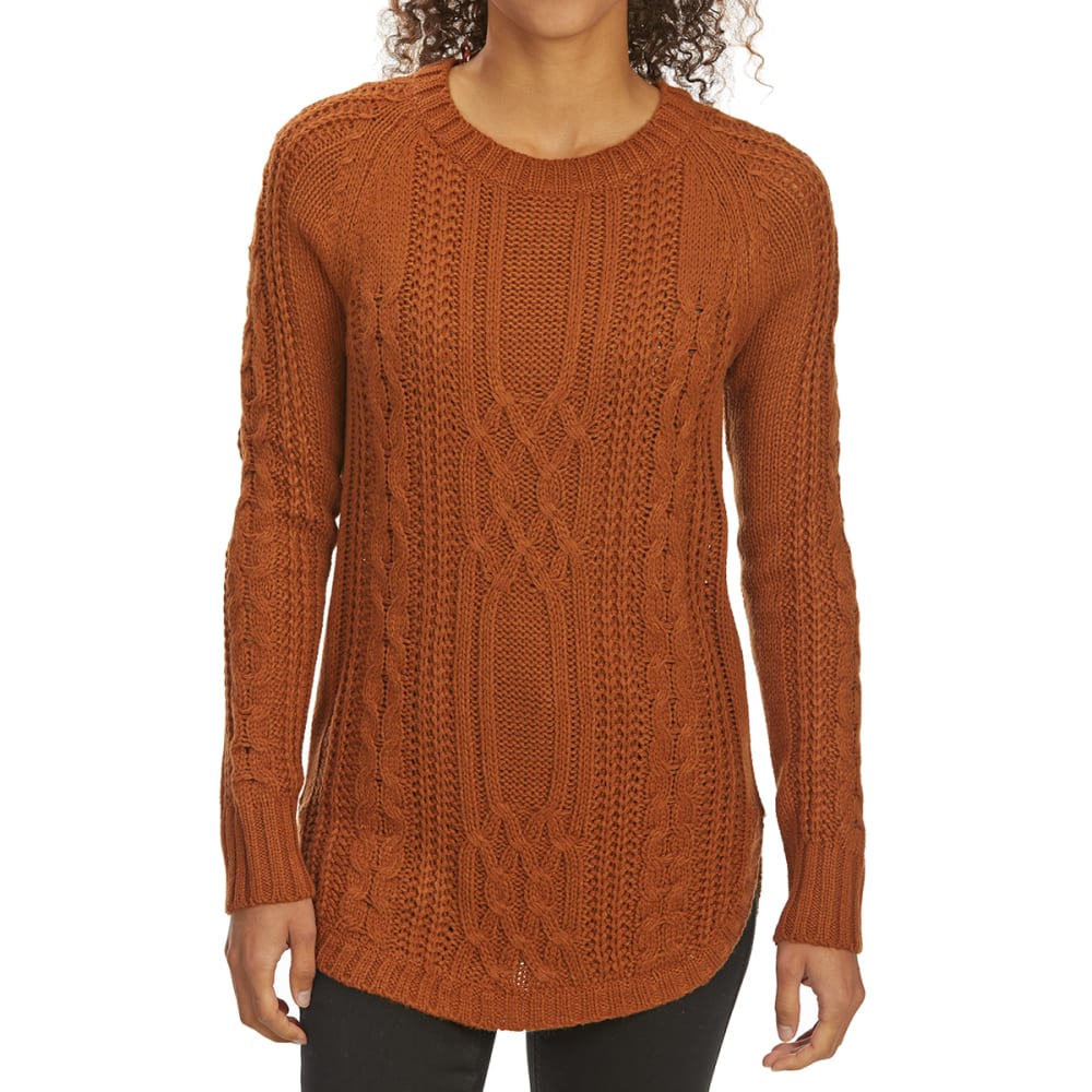 Pink Rose Juniors' Cable Scoop-Neck Long-Sleeve Sweater - Orange, S