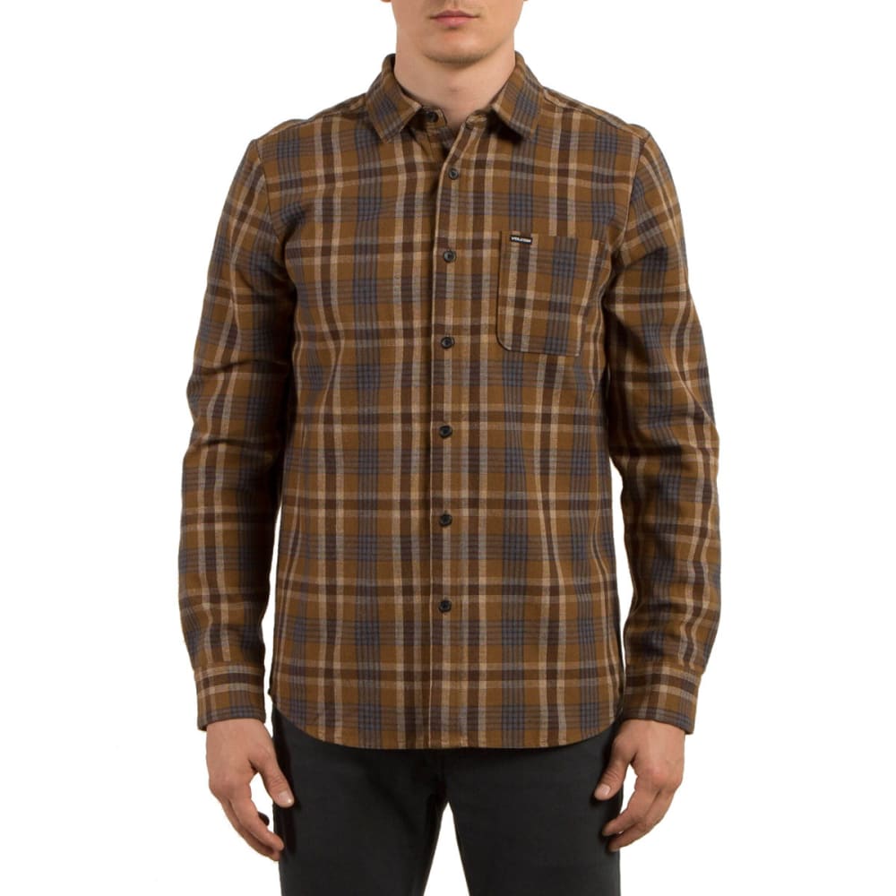 Volcom Men's Marcos Long Sleeve Flannel Shirt - Brown, M