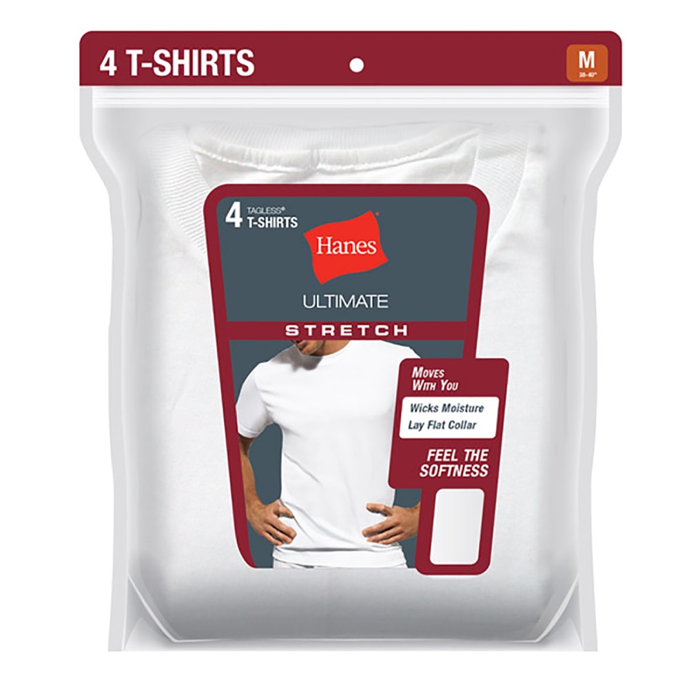 Hanes Men's Ultimate Stretch Crew Shirts 3-Pack - White, S