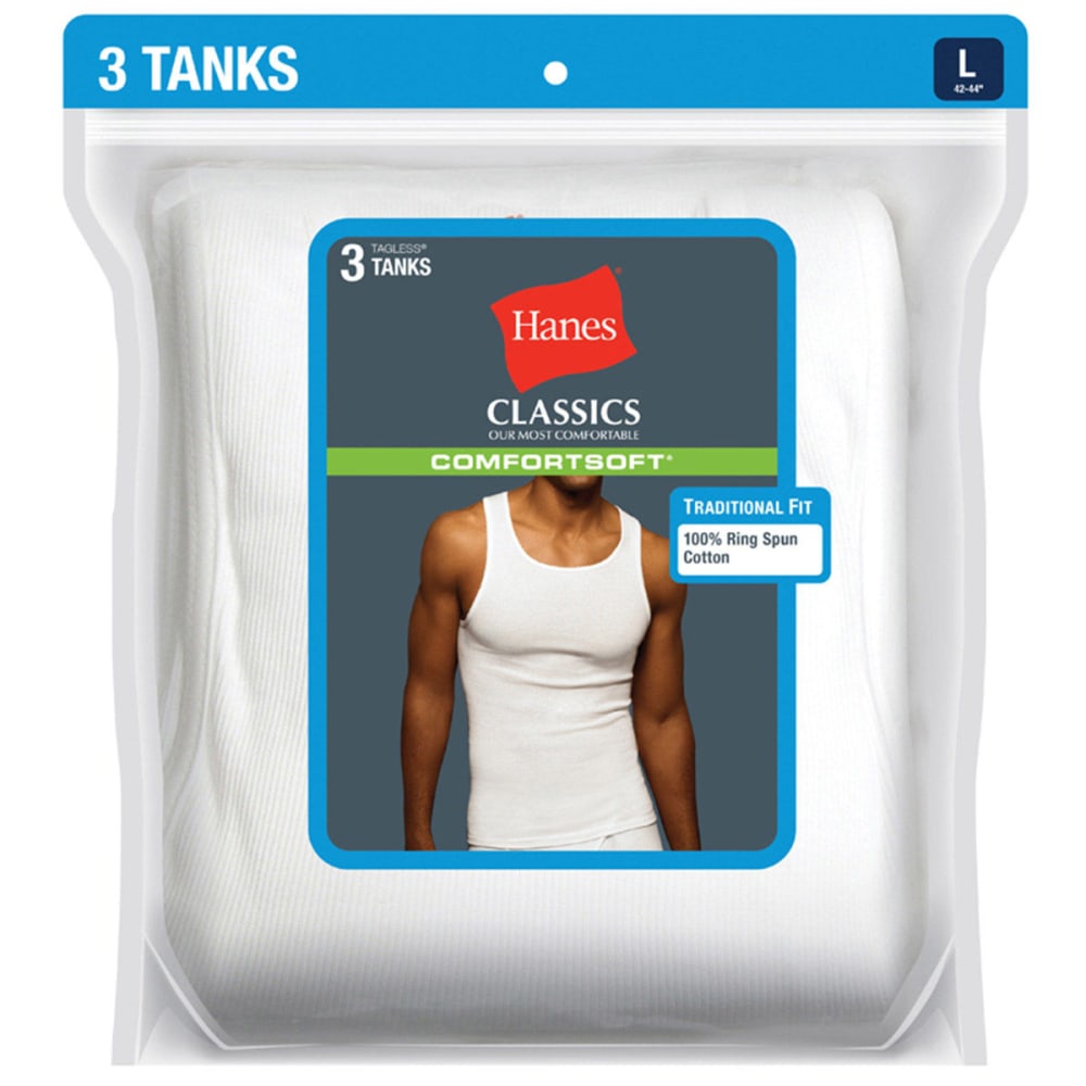 Hanes Men's Classics Comfortsoft Tanks, 3-Pack  - White, S