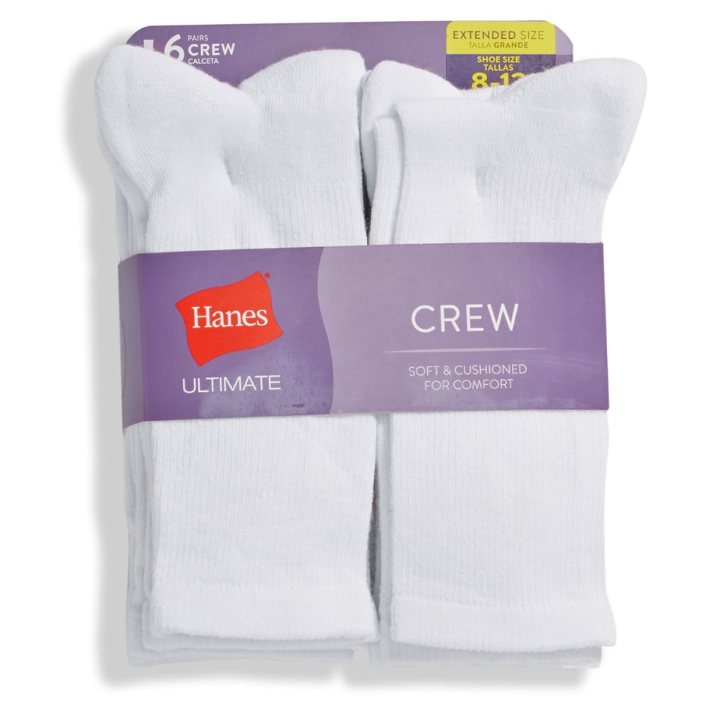 Hanes Women's Ultimate Crew Socks, 6-Pack - White, 8-12