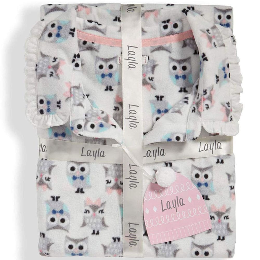 Layla Women's Notch Collar Microfleece Pajama Set - White, L