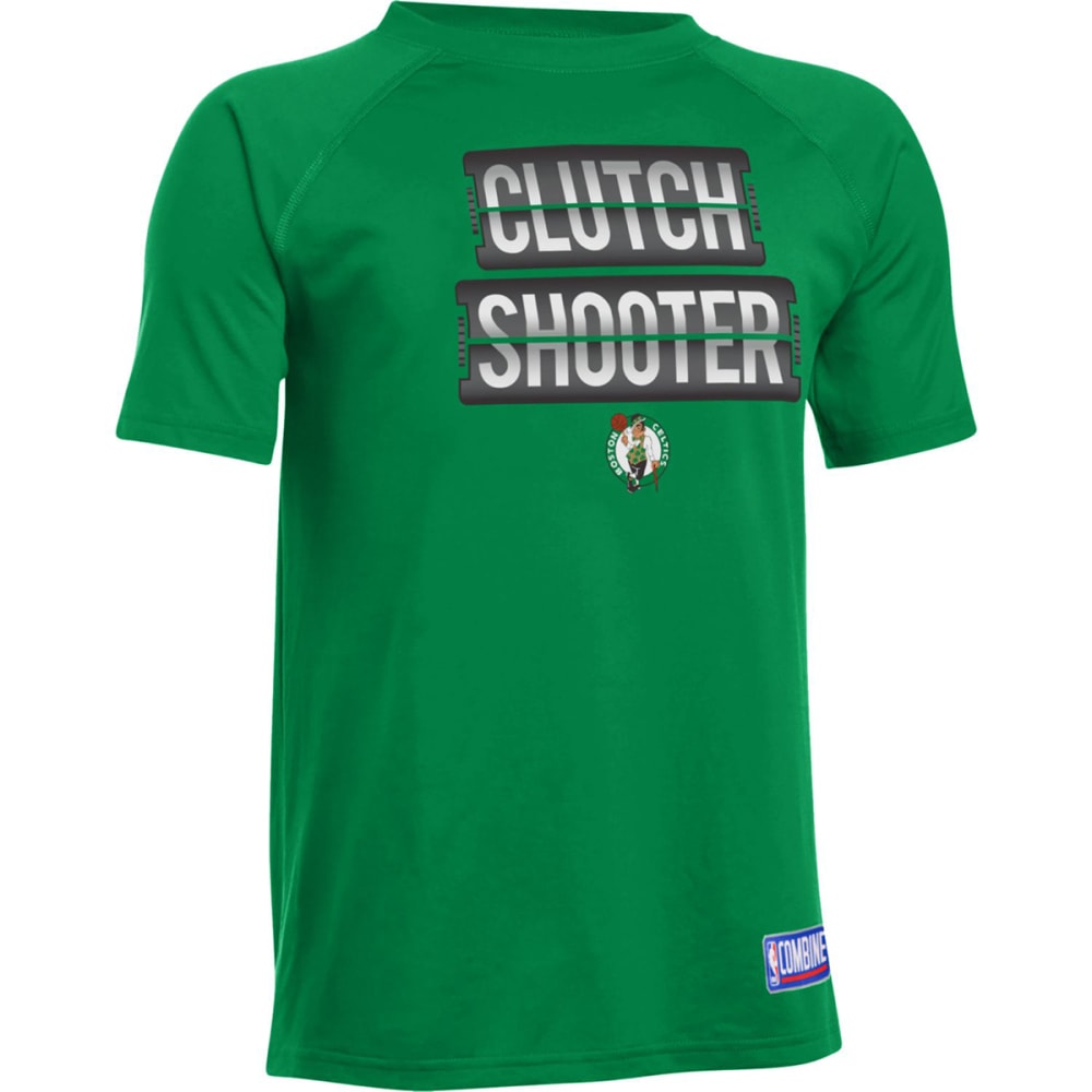 Under Armour Big Boys' Boston Celtics Clutch Shooter Poly Tech Short-Sleeve Tee - Green, S