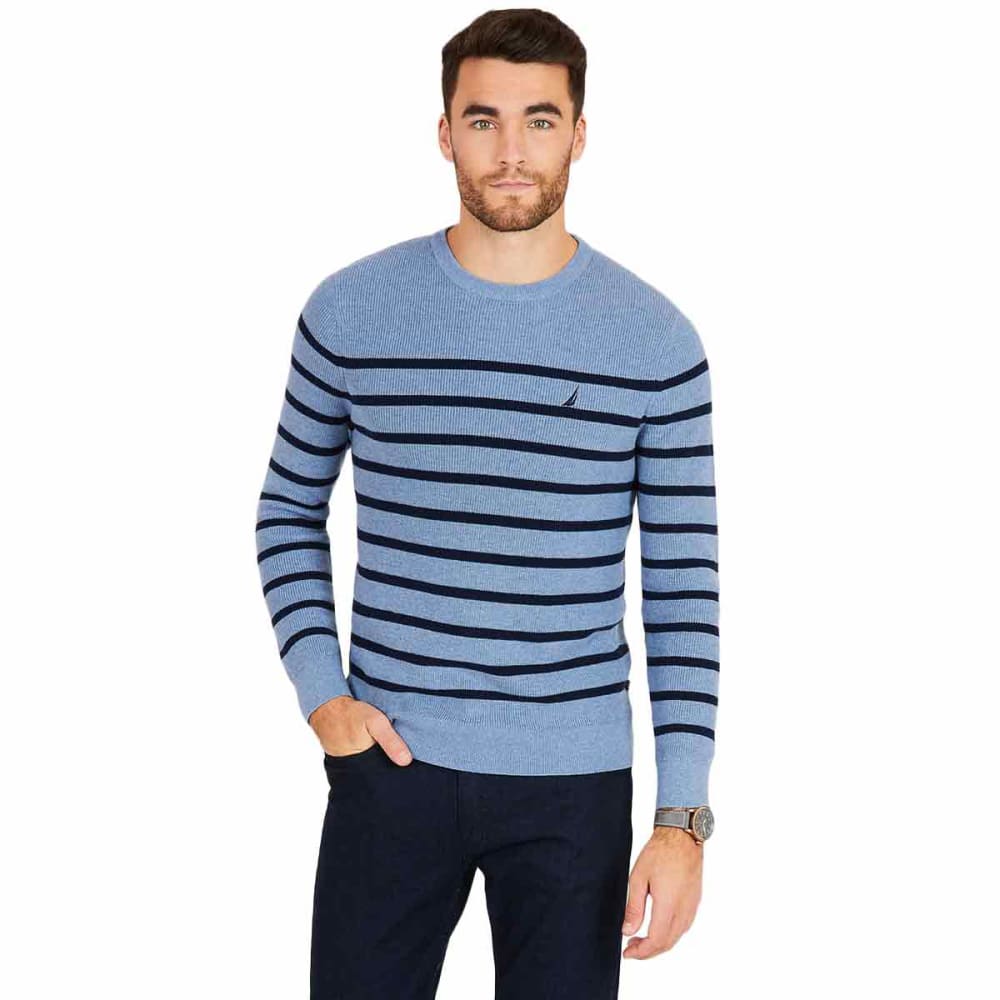 Nautica Men's Navtech Breton Stripe Crewneck Sweater - Blue, M