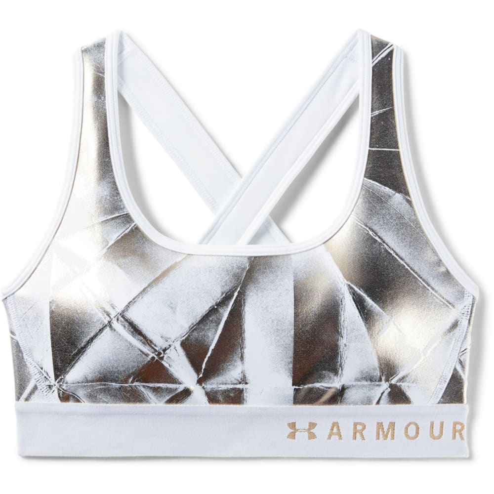 Under Armour Women's Armour Mid Crossback Metallic Print Sports Bra - White, L