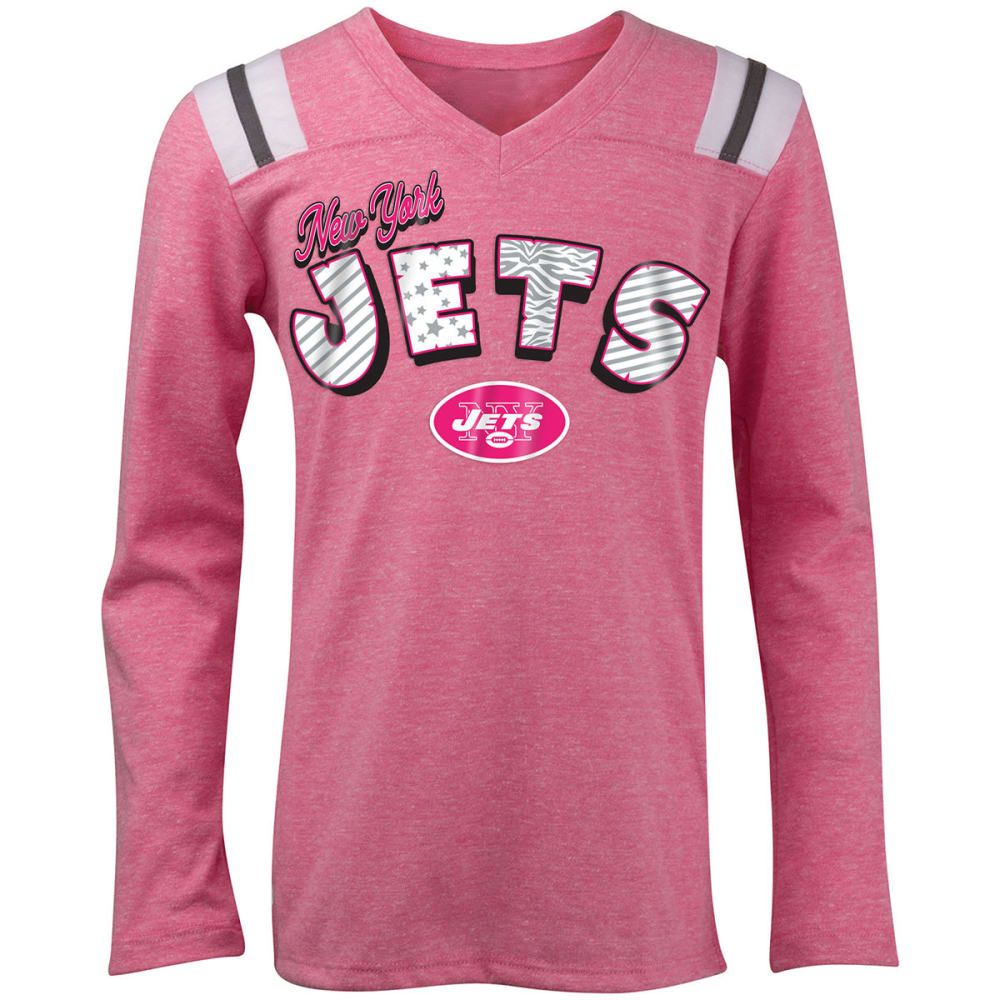 New York Jets Girls' Tri-Blend Pink Long-Sleeve Tee - Red, 7-8X