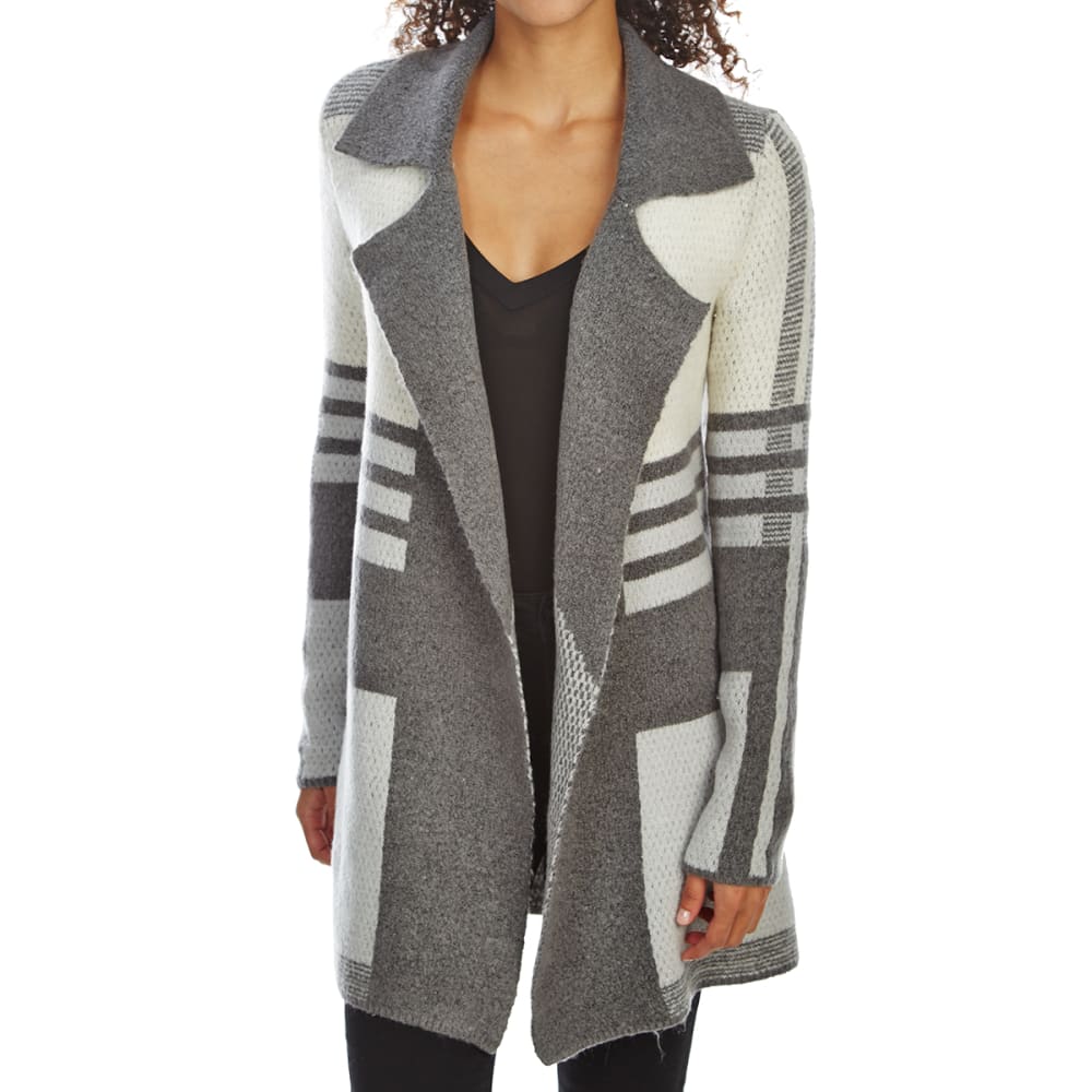 Absolutely Famous Women's Notch Collar Mixed Stripe Sweater Cardigan - Black, S