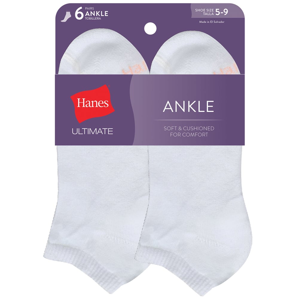 Hanes Women's Classic Ankle Socks, 6-Pack - White, 9-11