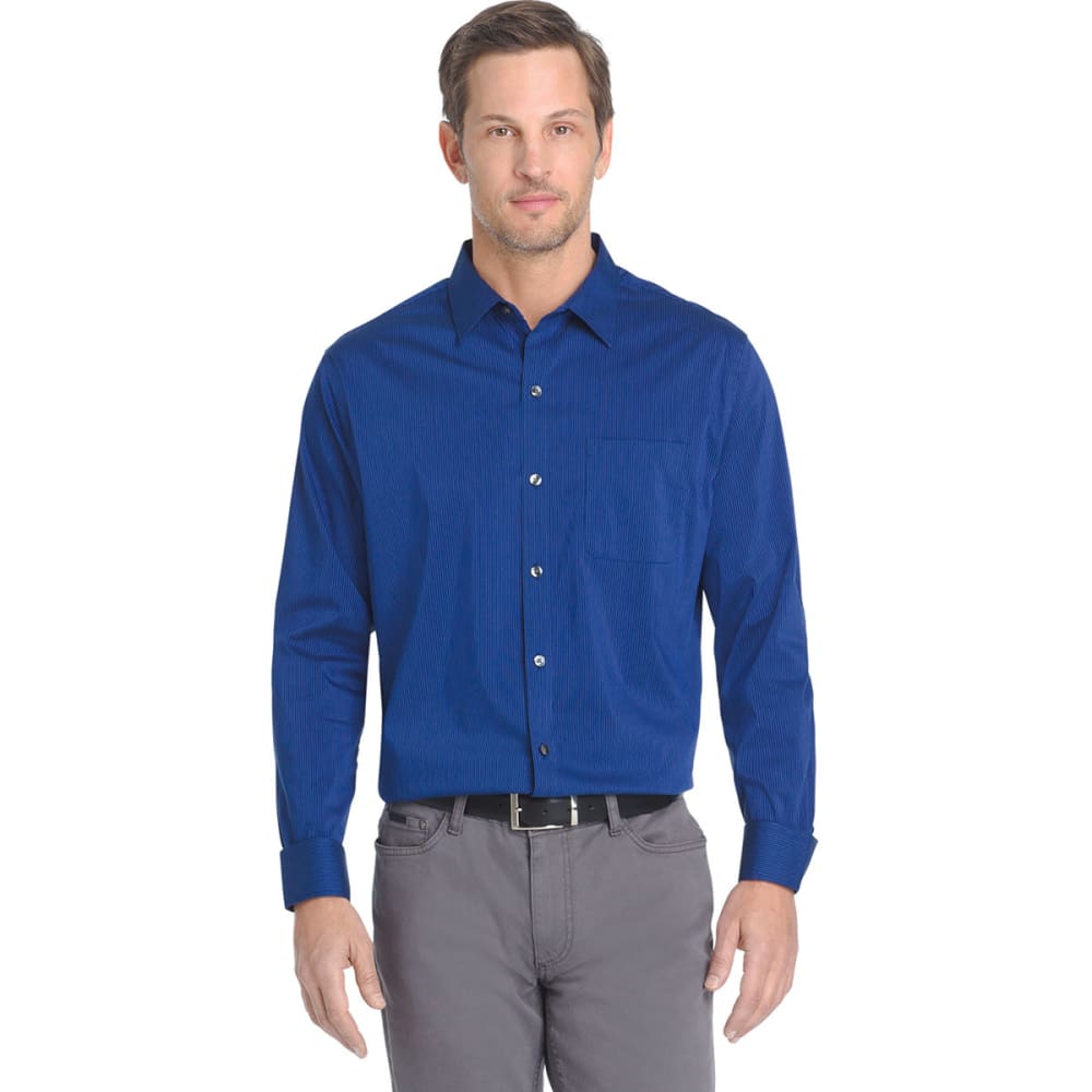 Van Heusen Men's Traveler Stripe Woven Long-Sleeve Shirt - Blue, M