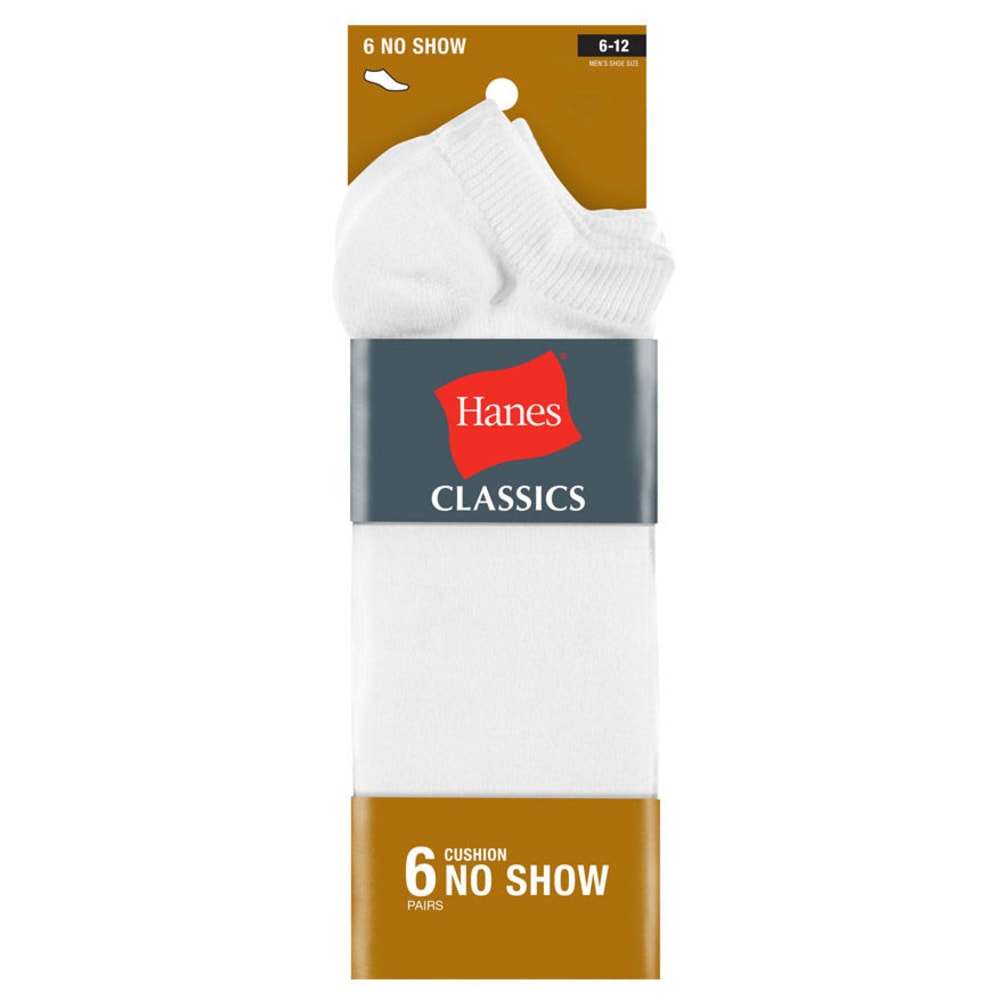 Hanes Classics Men's Extra Low Cut Socks, 6-Pack - White, 10-13