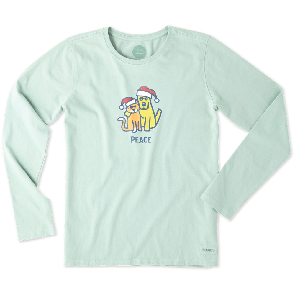 Life Is Good Women's Peace Cat And Dog Long Sleeve Crusher Tee - Green, L