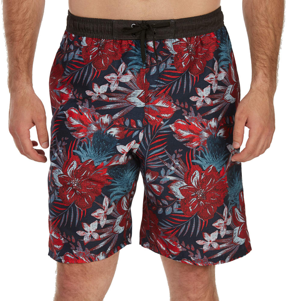 Burnside Guys' All-Over Floral E-Board Shorts - Red, L