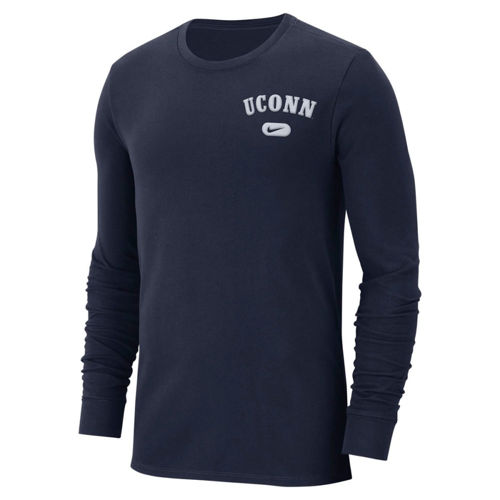 Nike Men's Uconn Retro Logo Heavyweight Cotton Long-Sleeve Tee - Blue, M