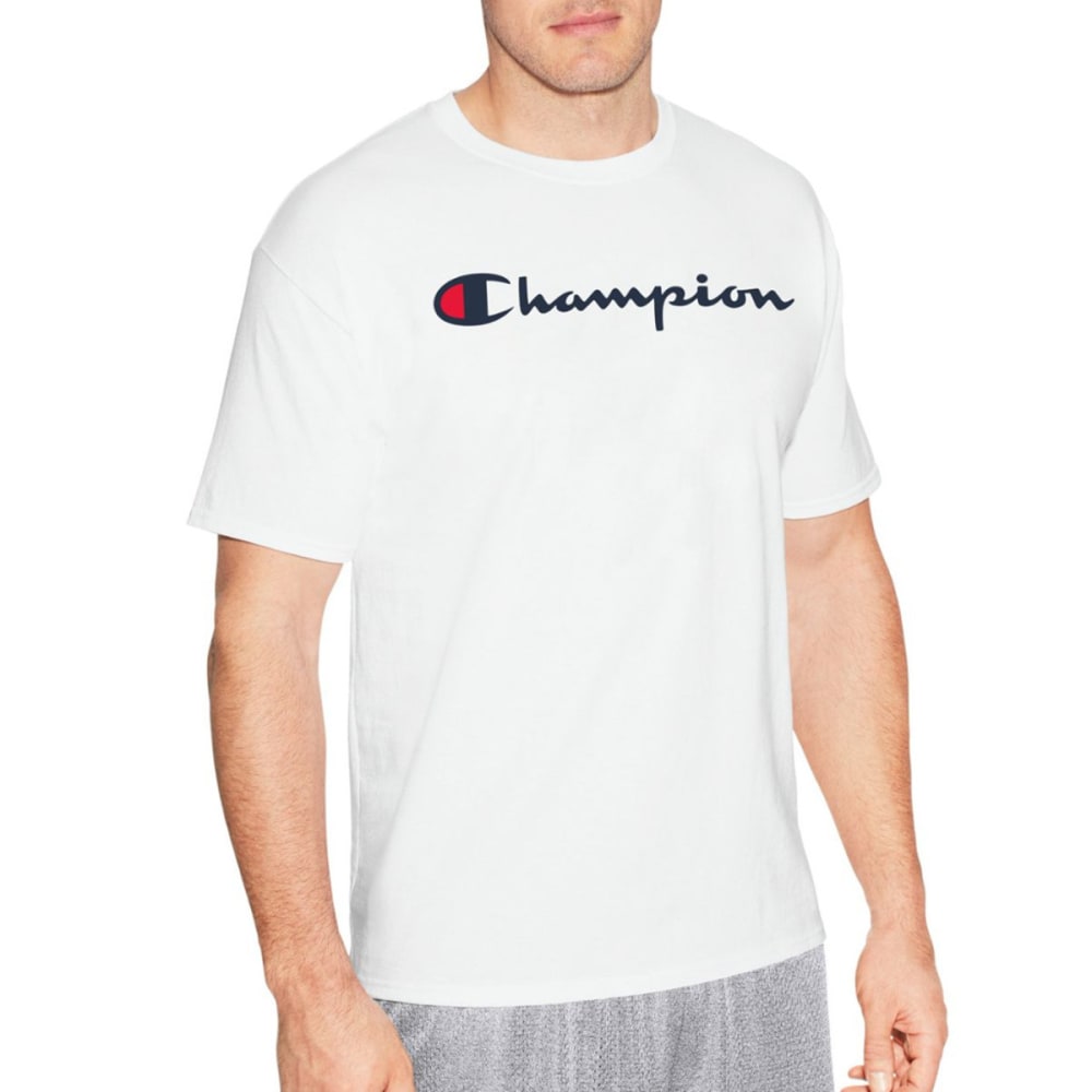 Champion Men's Cotton Script Logo Tee Shirt - White, XXL