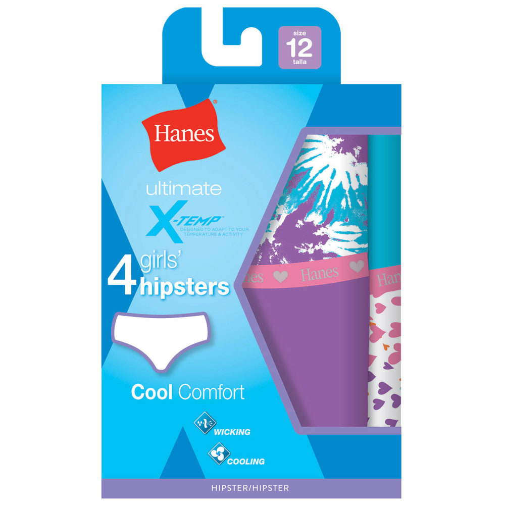 Hanes Girl's Ultimate X-Temp Cool Comfort"  Hipster Panties 4-Pack - Various Patterns, 8
