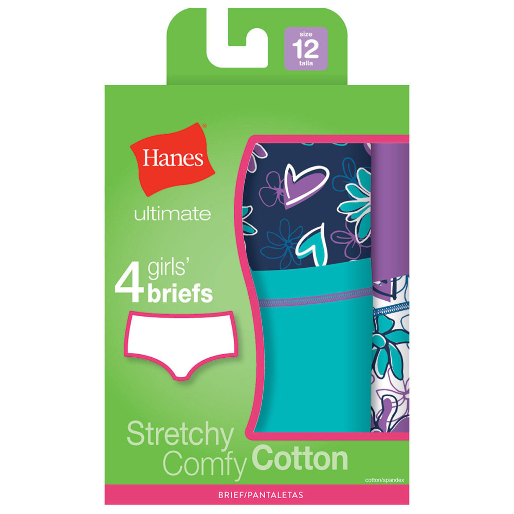 Hanes Girl's Cotton Stretch Brief Panties 4-Pack - Various Patterns, 8