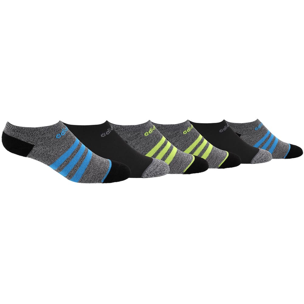 Adidas Boys' 3 Stripe No Show Socks, 6-Pack - Black, M